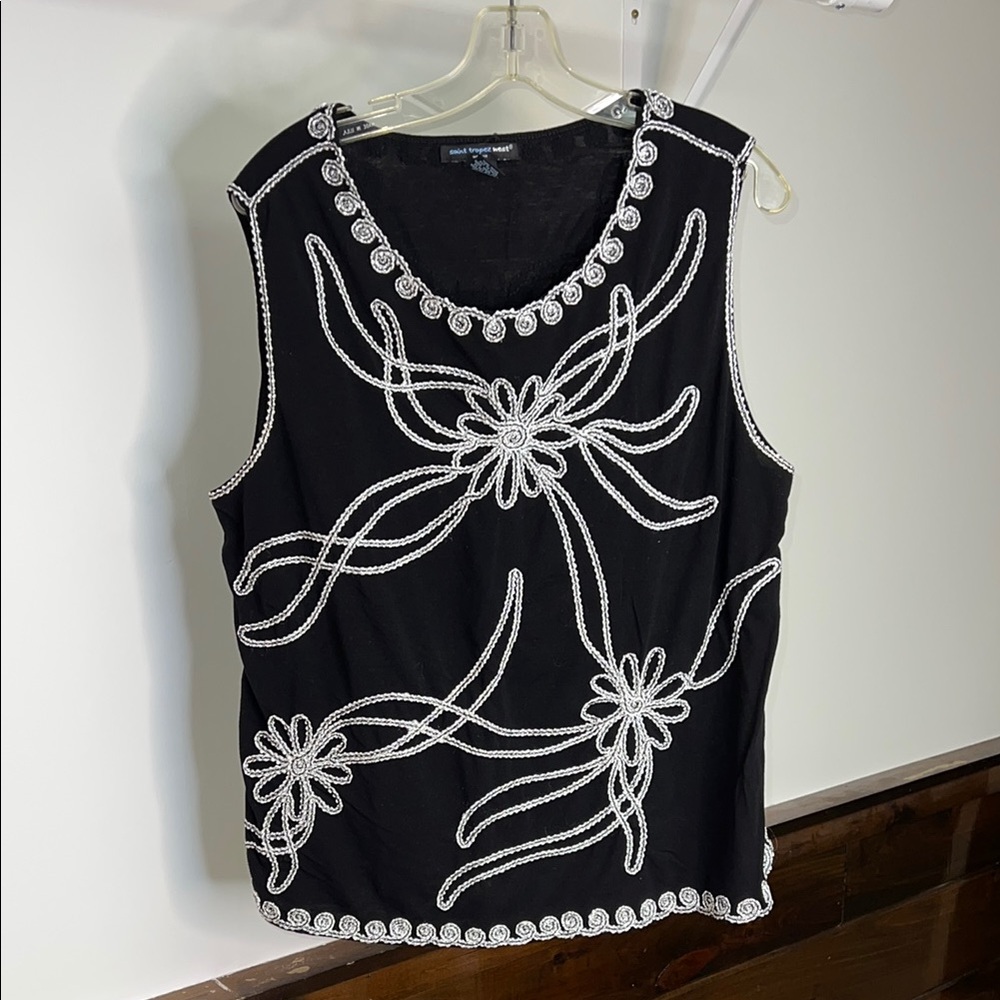 Saint Tropez West‎ Black and White Graphic Floral Tank Top- 2XL